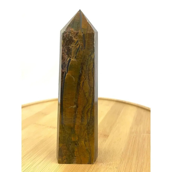 Tigers Eye Tower Obelisk Point 5 7/8" Natural Quartz Crystal 306g - Picture 4 of 16